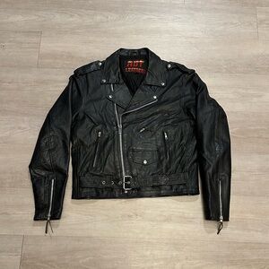 Vintage 90s Hot Leathers Black Moto Biker Motorcycle Jacket 
Men’s Size 42